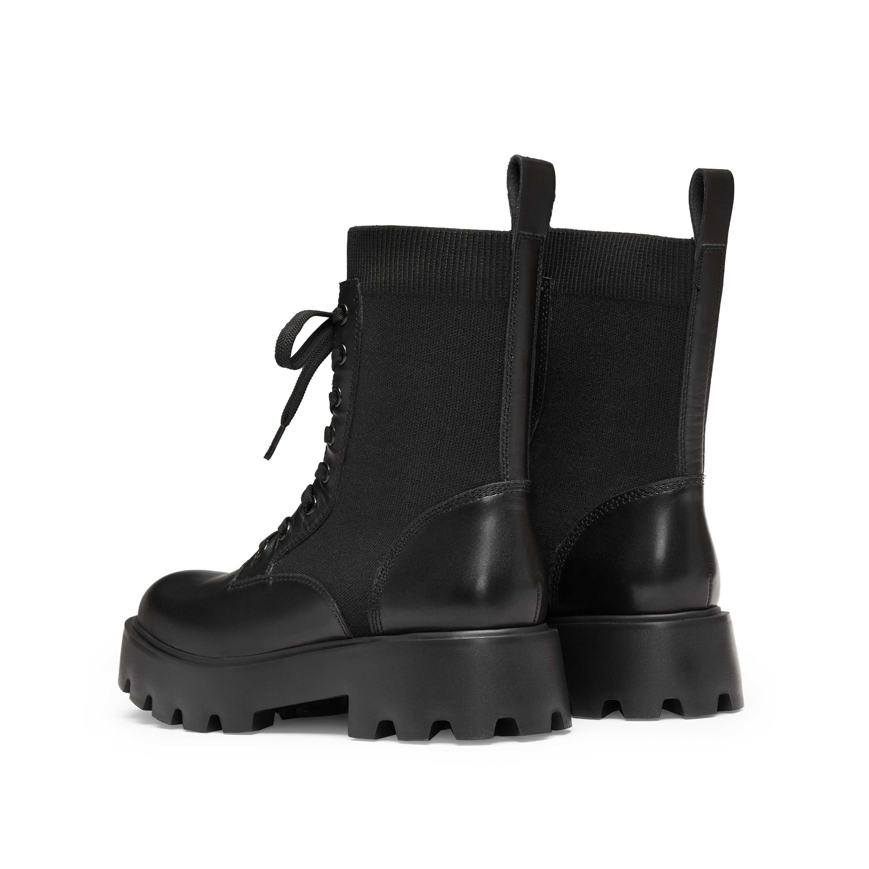 Black Lace-Up Knitted Chunky Combat Boots