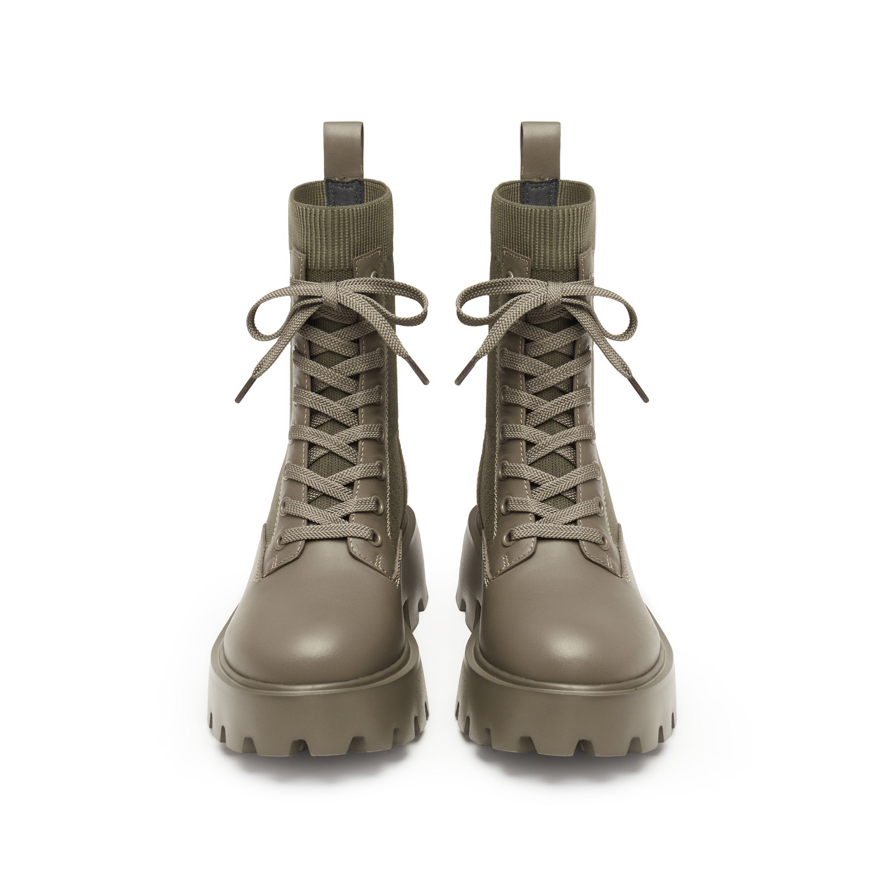 Olive Lace-Up Knitted Chunky Combat Boots