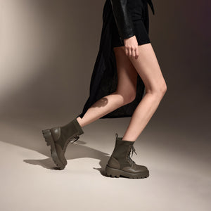 Olive Lace-Up Knitted Chunky Combat Boots