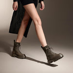 Load image into Gallery viewer, Olive Lace-Up Knitted Chunky Combat Boots
