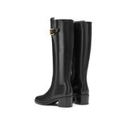 Black Golden Buckle Long Heeled Riding Boots