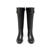 Black Golden Buckle Long Heeled Riding Boots