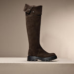 Load image into Gallery viewer, Brown Buttons Under Knee Slouchy Chunky Boots
