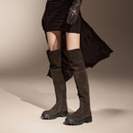 Load image into Gallery viewer, Brown Buttons Under Knee Slouchy Chunky Boots
