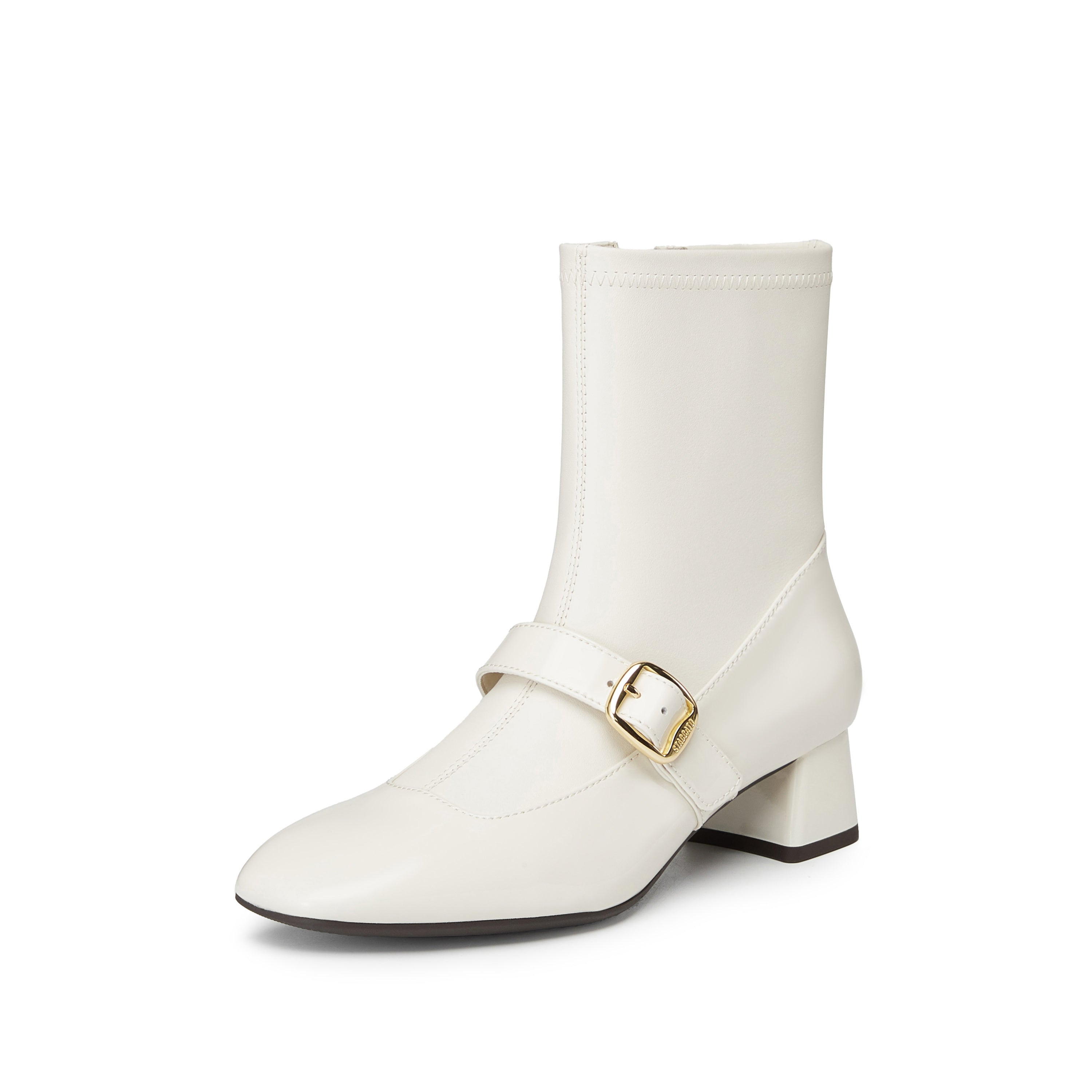 Beige Golden Buckle Softy Leather Boots