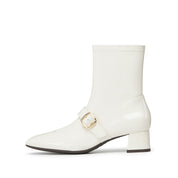 Beige Golden Buckle Softy Leather Boots