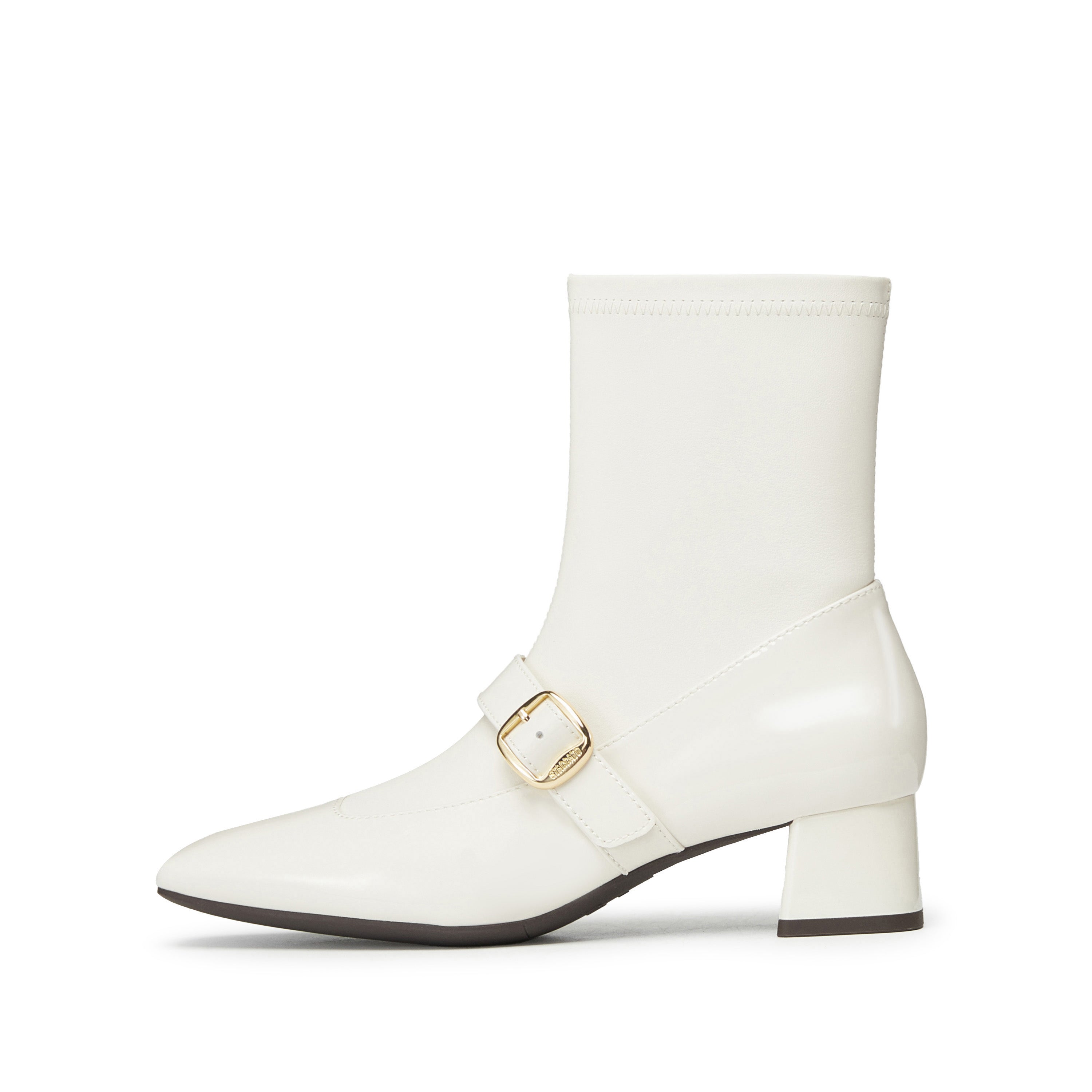Beige Golden Buckle Softy Leather Boots