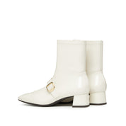 Beige Golden Buckle Softy Leather Boots