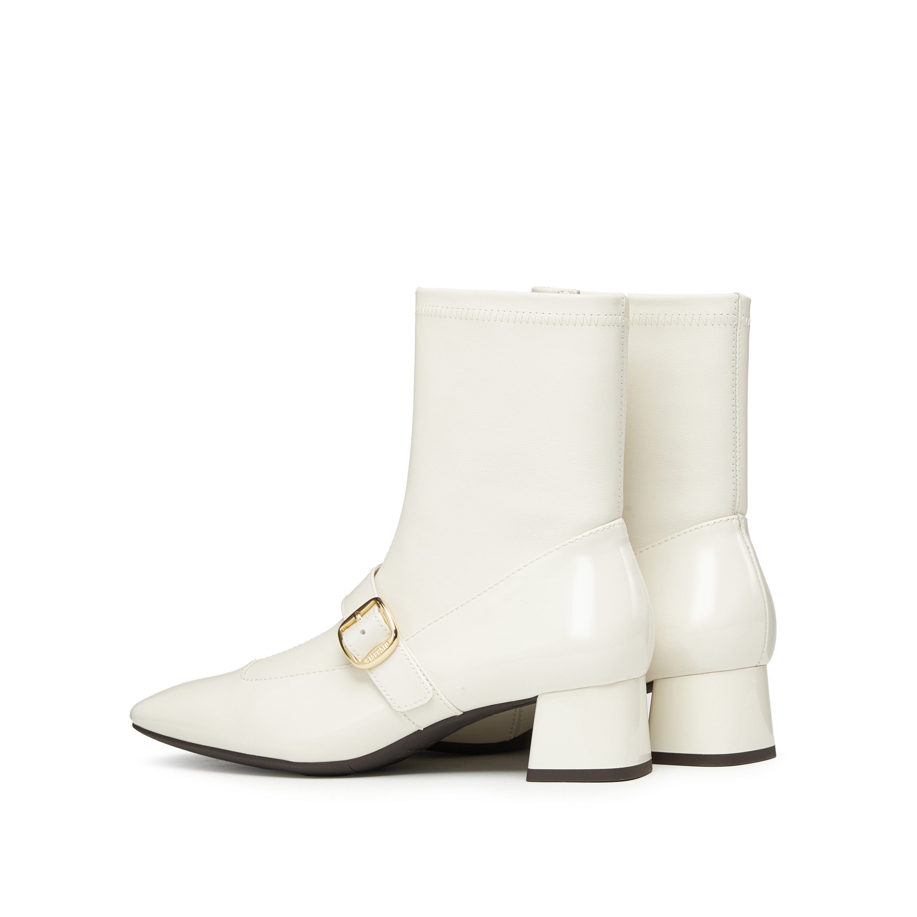 Beige Golden Buckle Softy Leather Boots