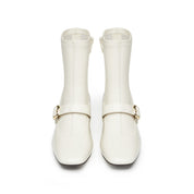 Beige Golden Buckle Softy Leather Boots