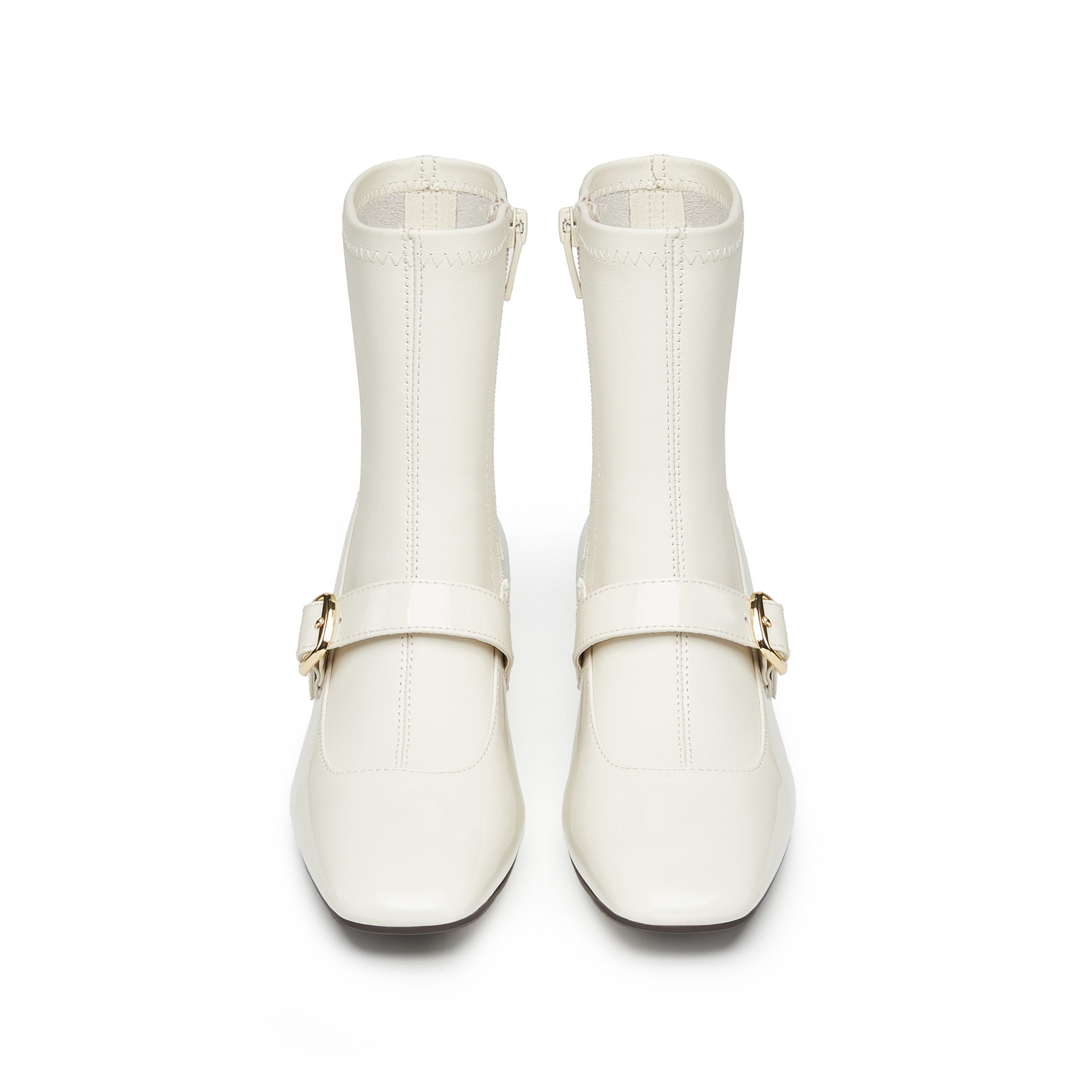Beige Golden Buckle Softy Leather Boots