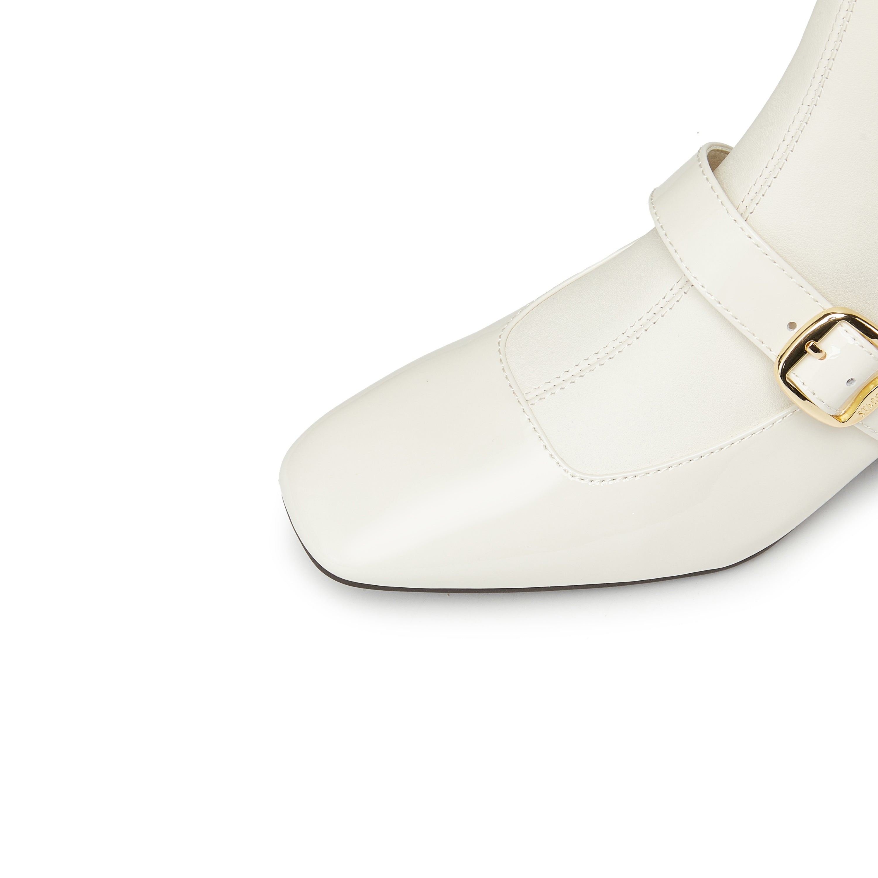Beige Golden Buckle Softy Leather Boots