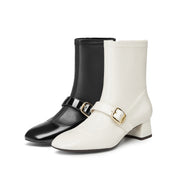 Beige Golden Buckle Softy Leather Boots