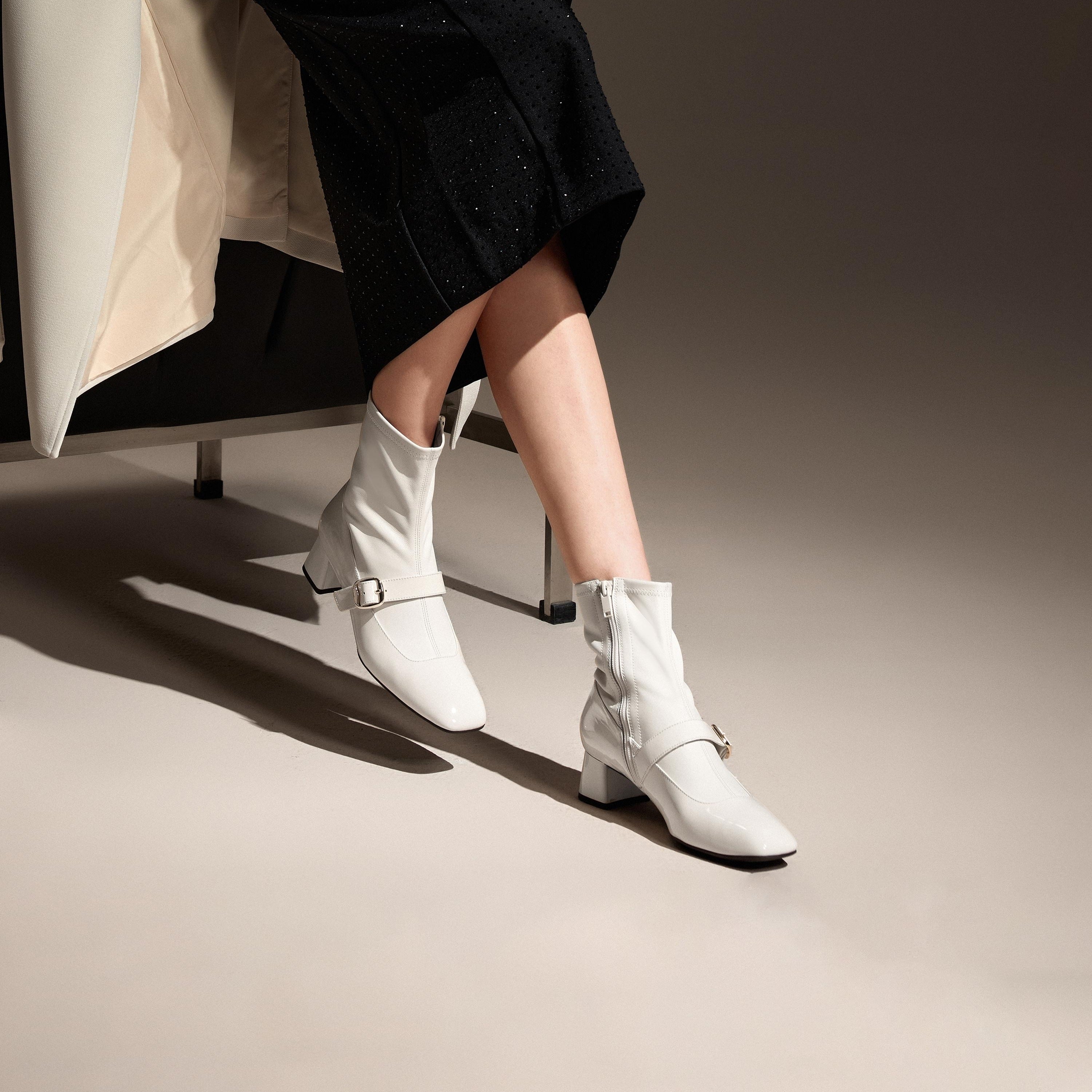 Beige Golden Buckle Softy Leather Boots