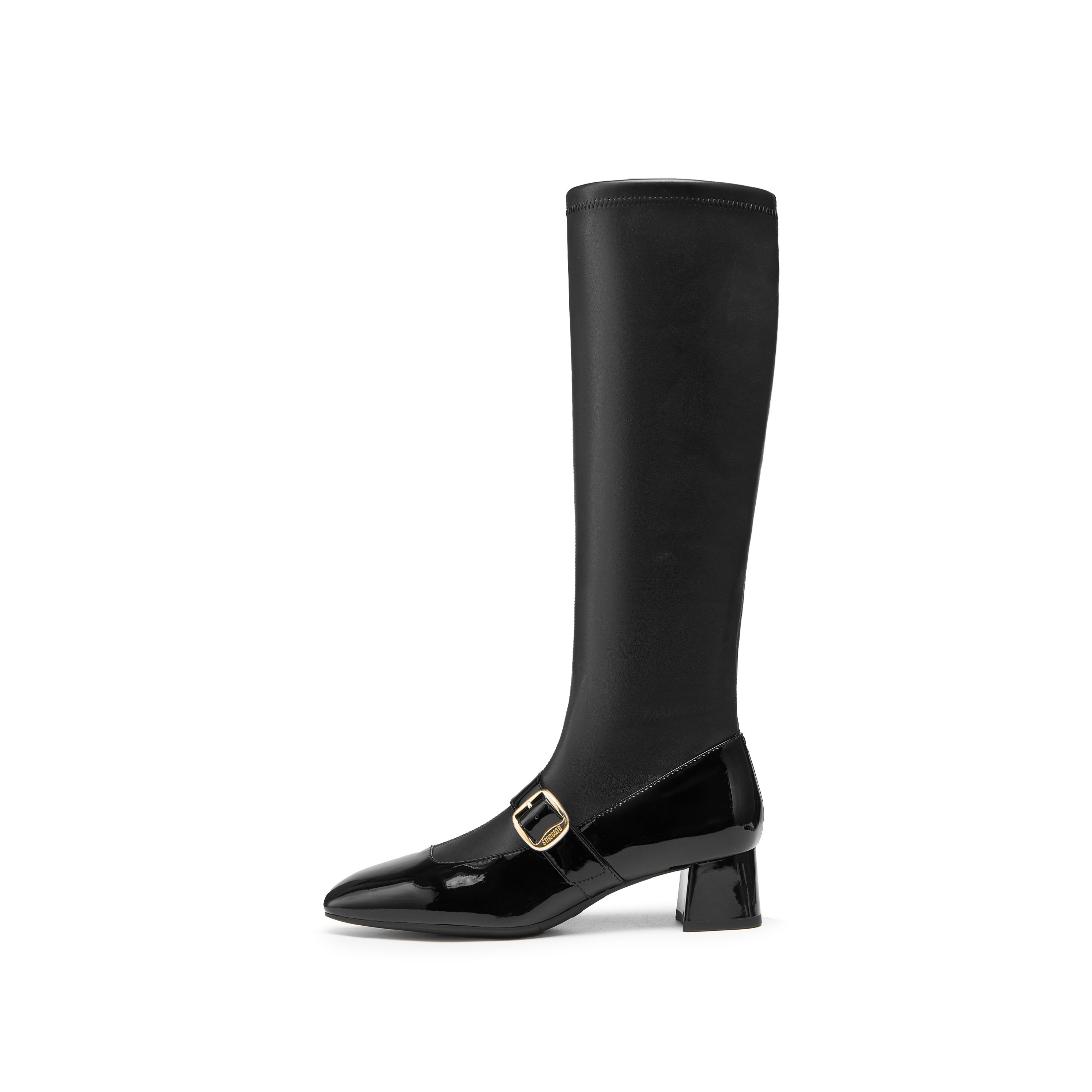 Black Golden Buckle Softy Leather Long Boots