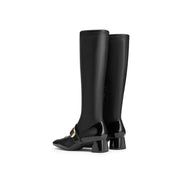 Black Golden Buckle Softy Leather Long Boots
