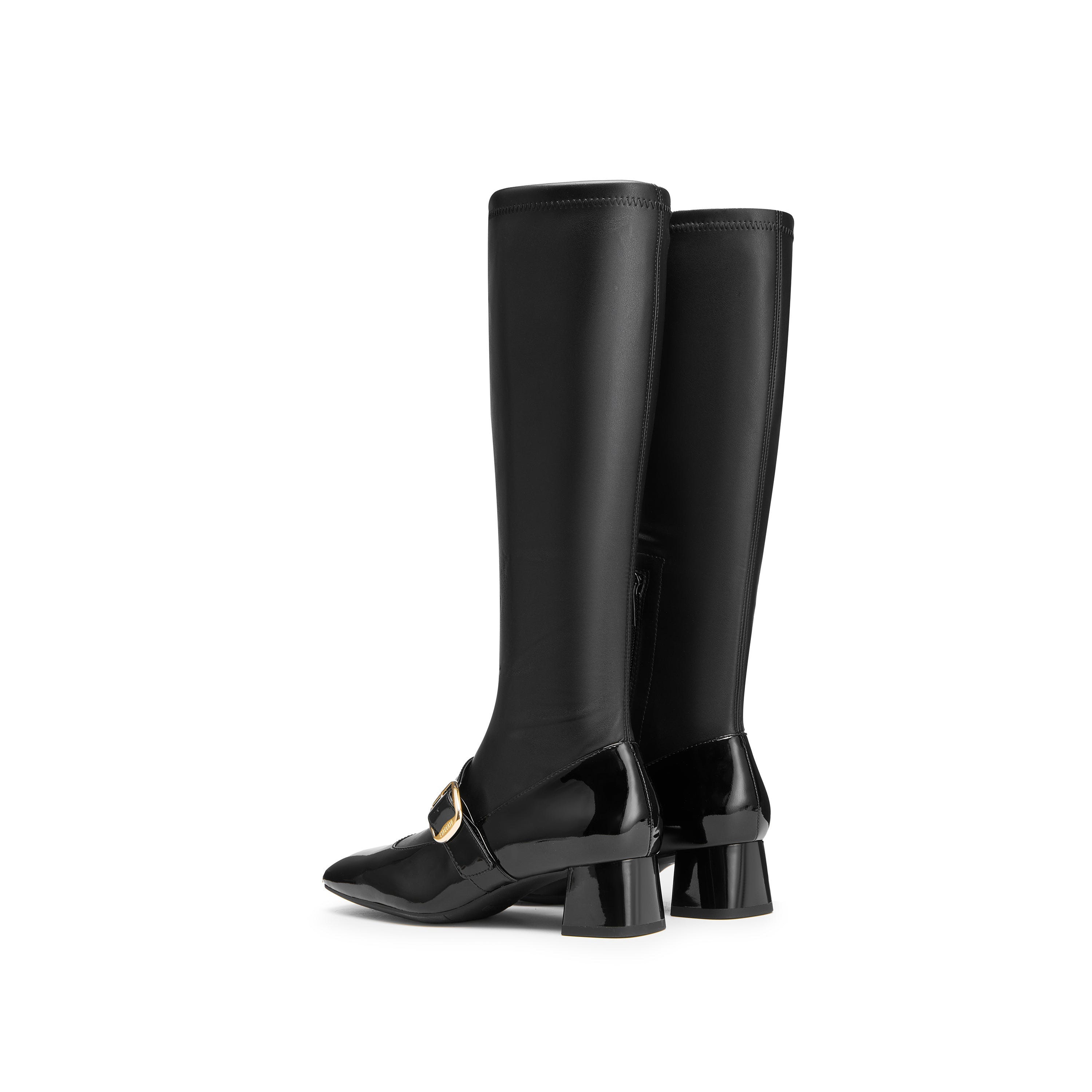 Black Golden Buckle Softy Leather Long Boots