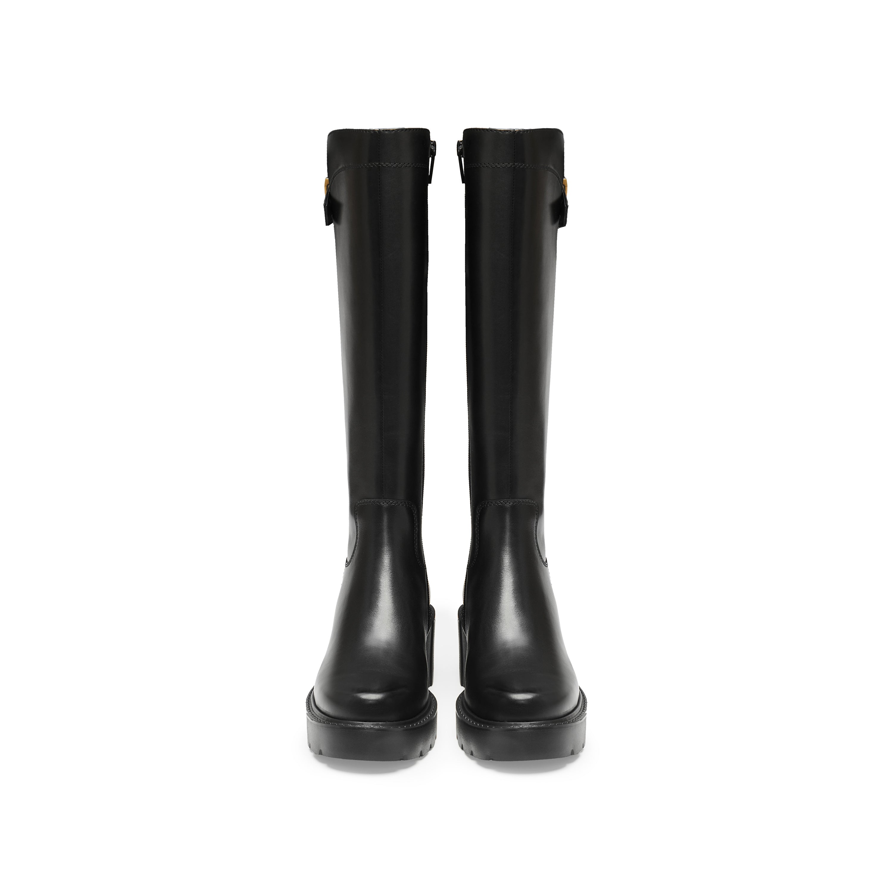 Black ST Leather Platform High Knee Riding Boots