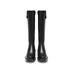 Black ST Leather Platform High Knee Riding Boots