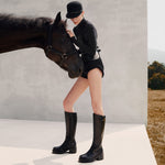 Load image into Gallery viewer, Black ST Leather Platform High Knee Riding Boots
