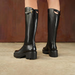 Load image into Gallery viewer, Black ST Leather Platform High Knee Riding Boots
