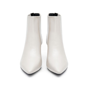 White Pointy Leather Ankle Boots