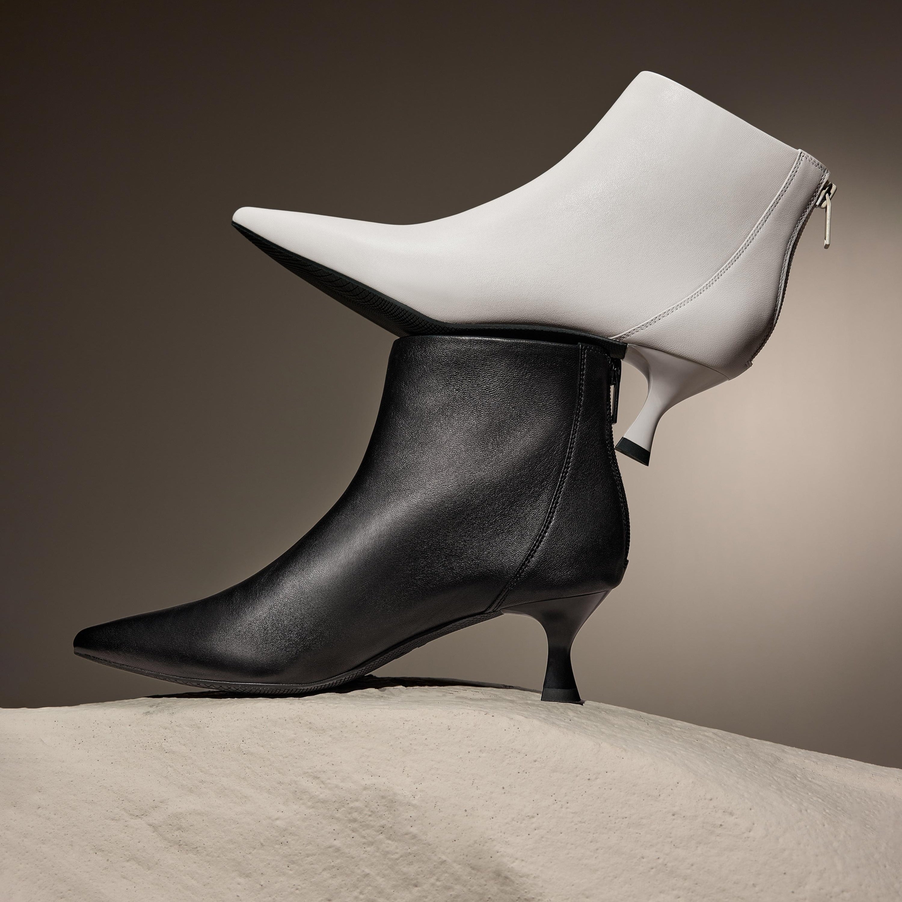 White Pointy Leather Ankle Boots