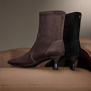 Black Pointy Suede Ankle Sock Boots