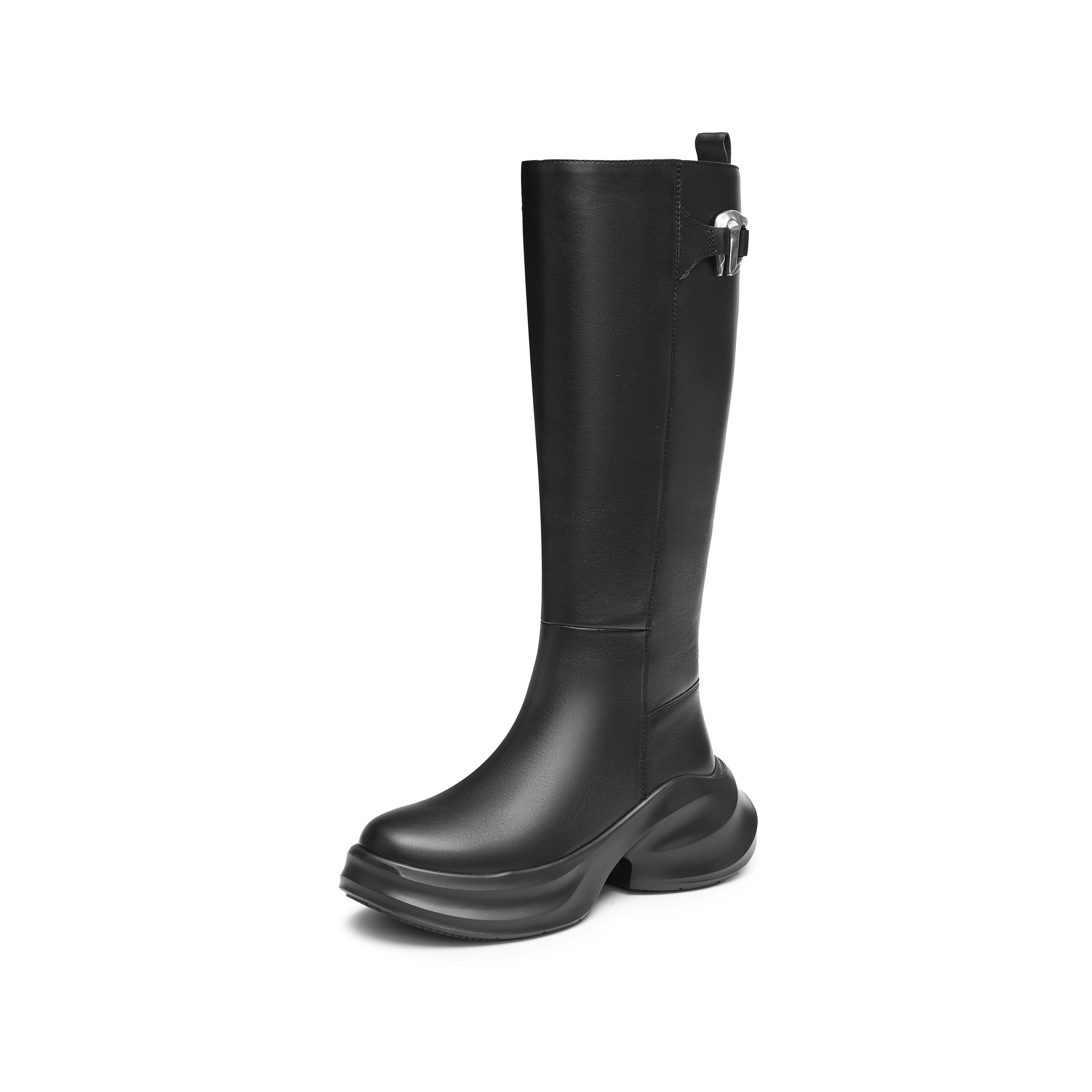 ST X Heliot Emil Black Platform Leather High Knee Boots