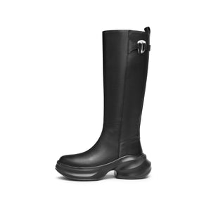 ST X Heliot Emil Black Platform Leather High Knee Boots