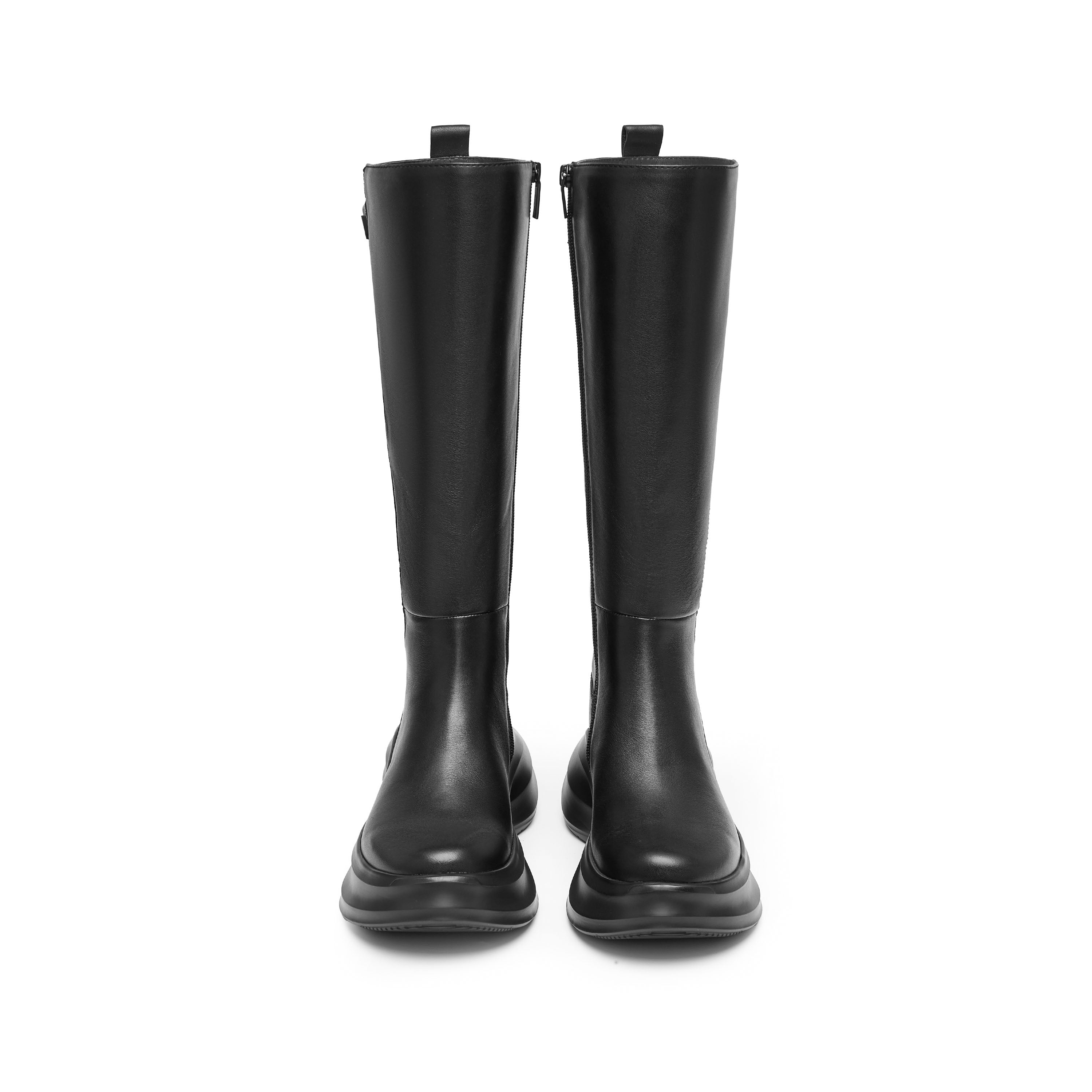 ST X Heliot Emil Black Platform Leather High Knee Boots