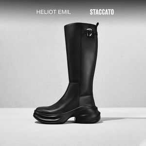 ST X Heliot Emil Black Platform Leather High Knee Boots