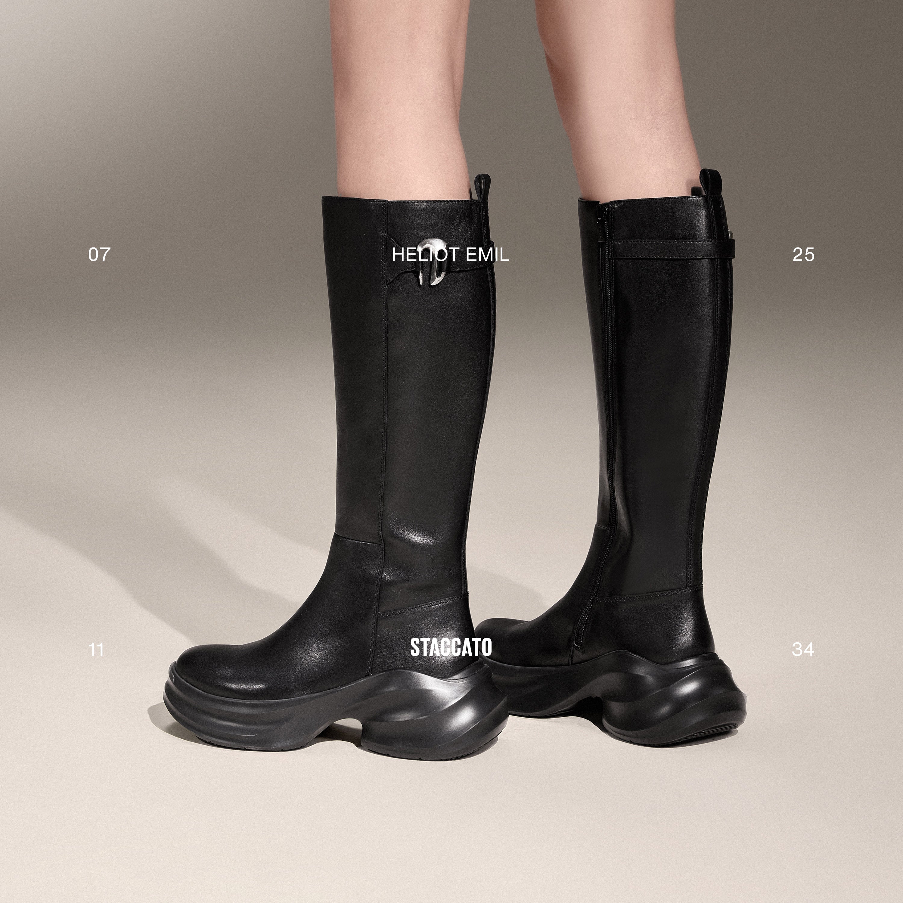 ST X Heliot Emil Black Platform Leather High Knee Boots