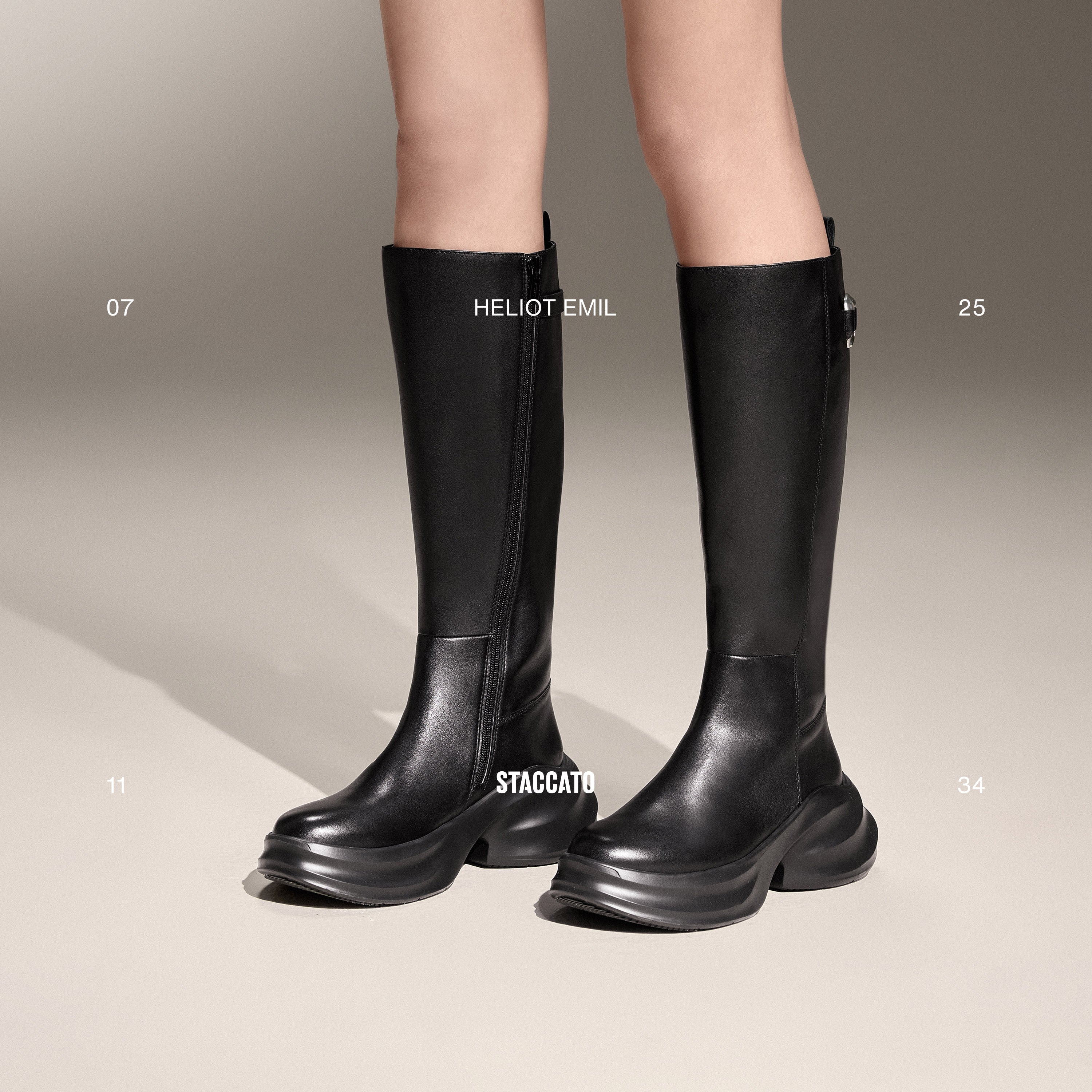 ST X Heliot Emil Black Platform Leather High Knee Boots