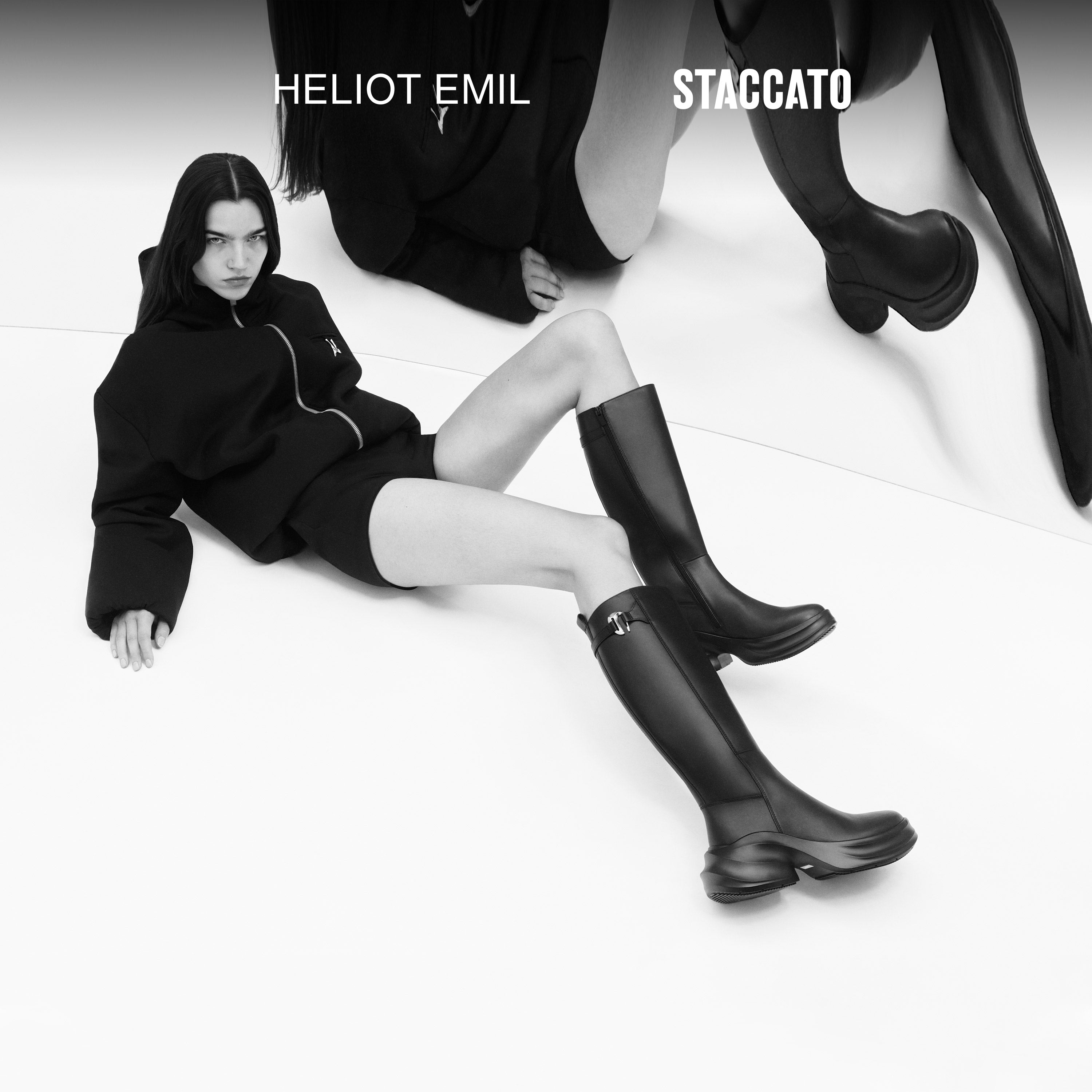 ST X Heliot Emil Black Platform Leather High Knee Boots