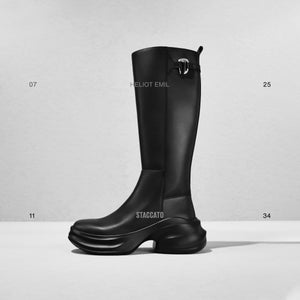 ST X Heliot Emil Black Platform Leather High Knee Boots