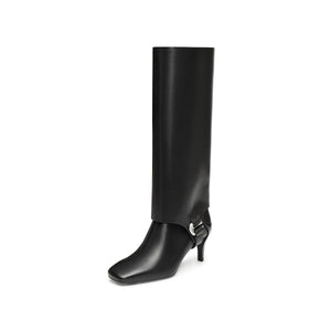 ST X Heliot Emil Removable Leather High Knee Heeled Boots