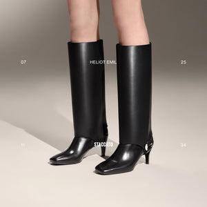 ST X Heliot Emil Removable Leather High Knee Heeled Boots