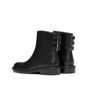 Black Back Strappy Leather Ankle Boots