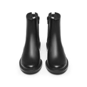 Black Back Strappy Leather Ankle Boots