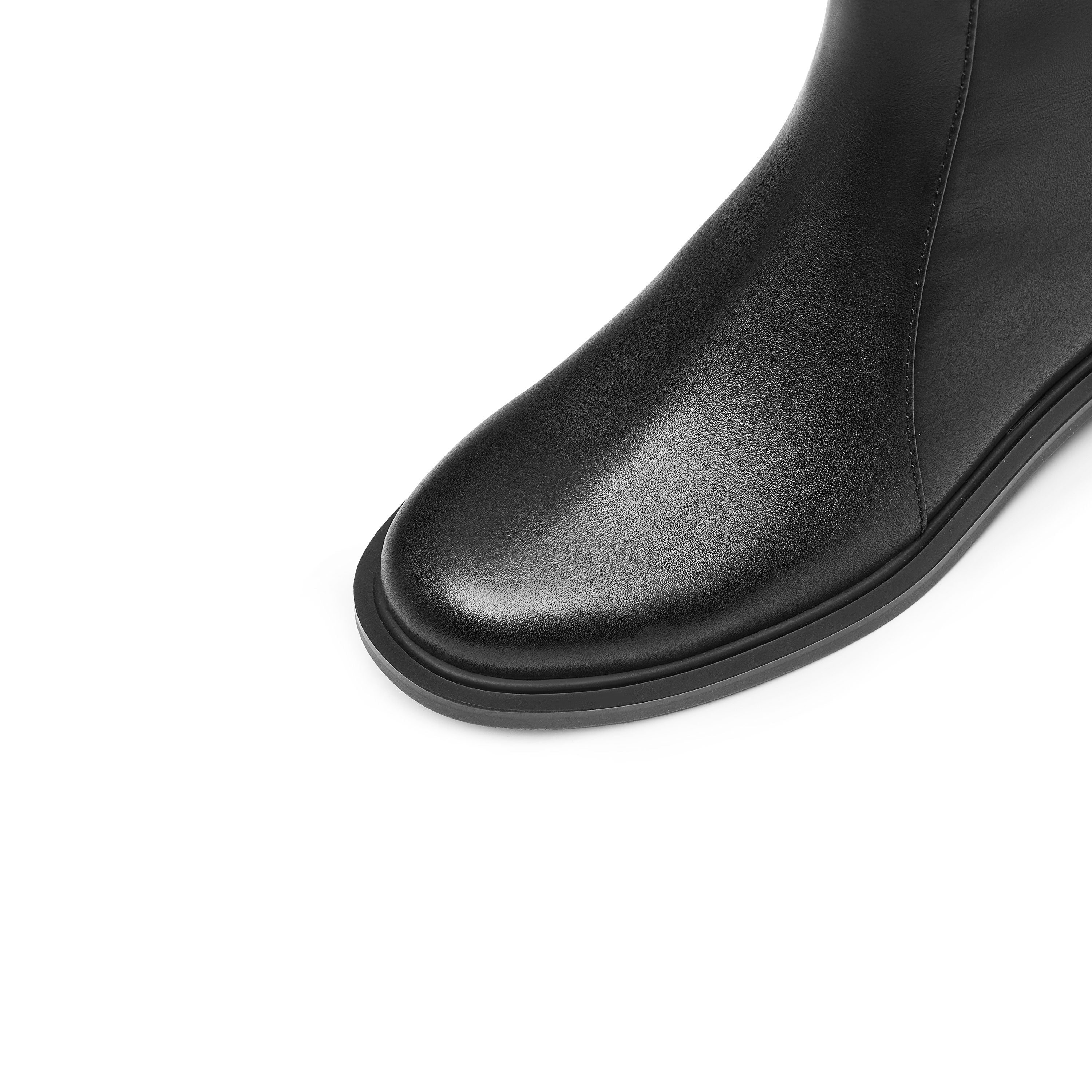 Black Back Strappy Leather Ankle Boots