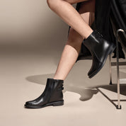 Black Back Strappy Leather Ankle Boots