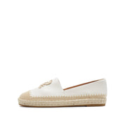 White Golden Chain Logo Leather Espadrilles