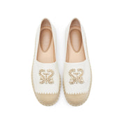 White Golden Chain Logo Leather Espadrilles