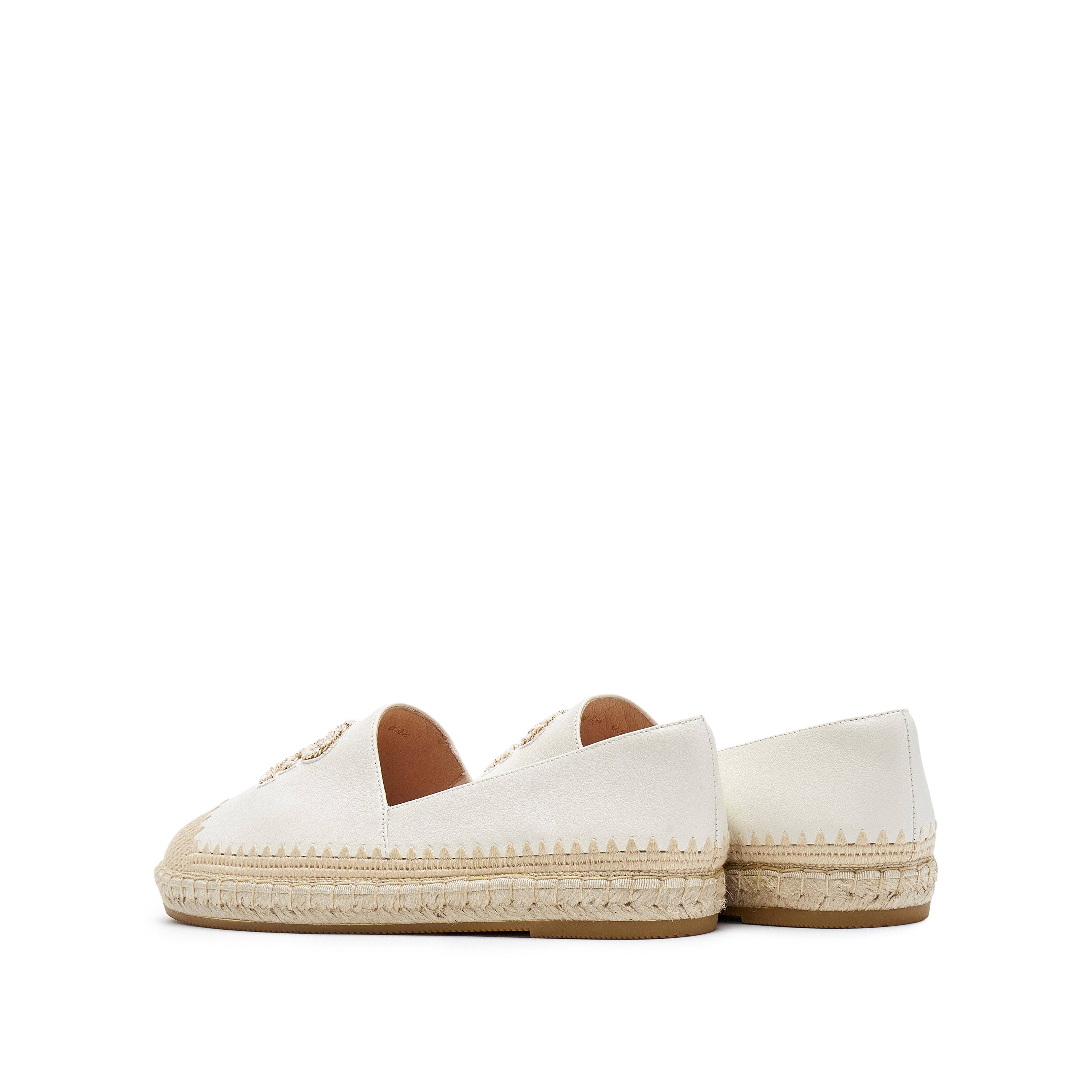 White Golden Chain Logo Leather Espadrilles