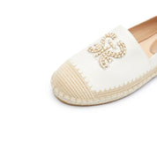 White Golden Chain Logo Leather Espadrilles