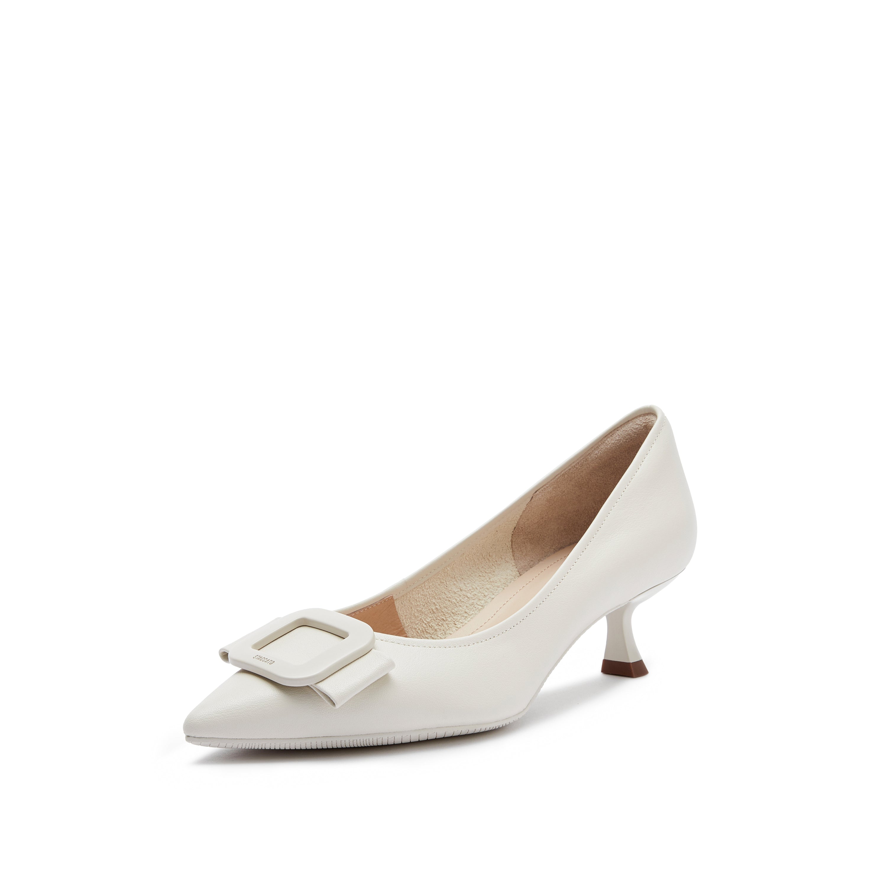 Beige ST Buckle Leather Workwear Pumps