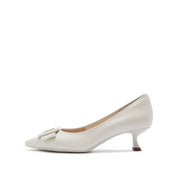 Beige ST Buckle Leather Workwear Pumps