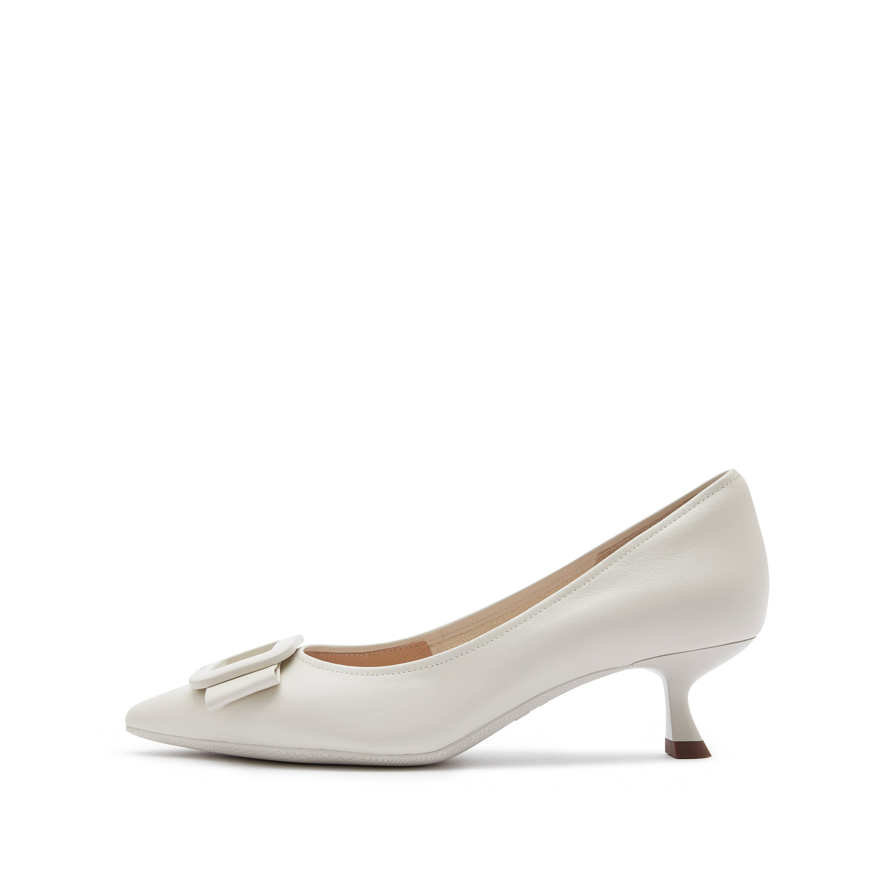 Beige ST Buckle Leather Workwear Pumps