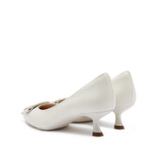 Beige ST Buckle Leather Workwear Pumps